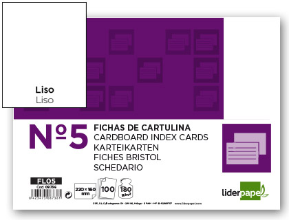 100 fichas Liderpapel lisas nº5 160x220mm.